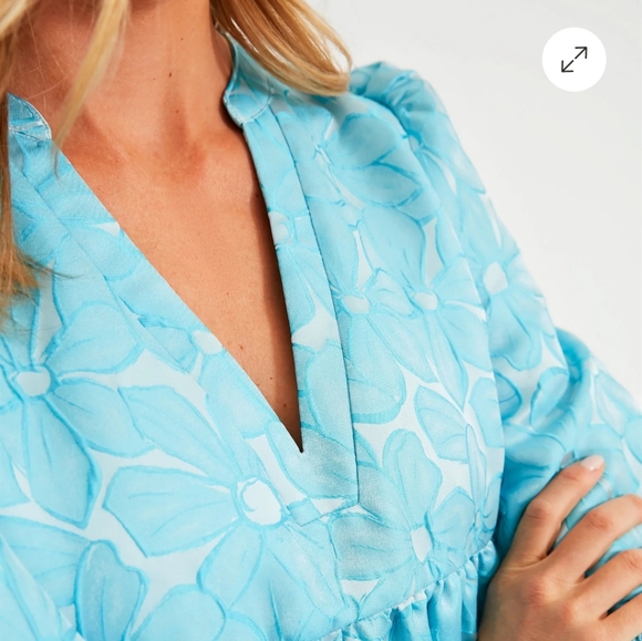 🏷️Tuckernuck Pomander Place Blue Daisy Jacquard Kenzo Tiered Dress XXXL - Picture 2 of 12